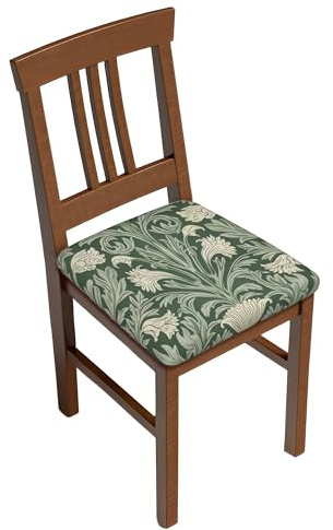 Dining Chair Seat Covers Set of 6, Sage Green Tulip Print Chair Seat Protector Cushion Slipcovers Removable Dining Room Seat Covers Protector Kitchen Chair Protective Covers for Chairs with No Arms