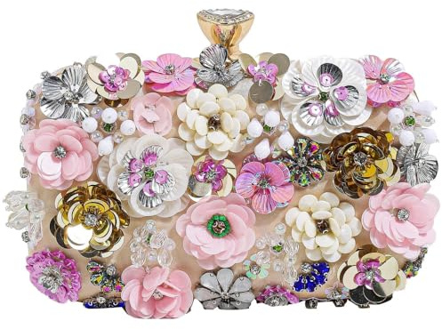 Party-Clutches ausgefallene Abendtasche mit Blumenmuster für Damen, mit Perlen besetzte Blume, Clutch, Handtasche, Hochzeitsgästekleid