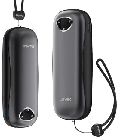Handwärmer Elektrisch 10000mAh,EasyAcc 2er-Pack Handwärmers,3 Heating Modes Rechargeable Pocket Handwärmers,Double-Sided Heated with LED Digital Screen für Camping,Jagd,Golf,Raynauds