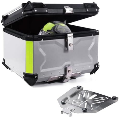 Motorcycle Trunk 36L 45L 55L 65L 80L 100L Aluminum Universal Motorbike Tail Box Motorcycle Top Box Travel Storage Box with Security Lock for Helmet Luggage(65L)