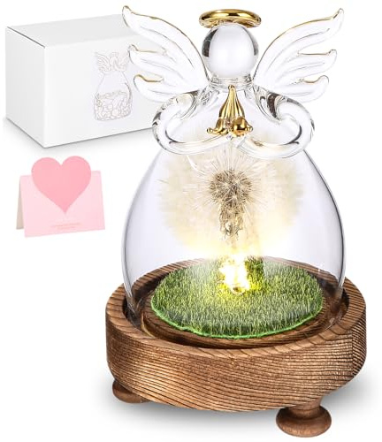 Ewige Pusteblume Geschenke, Ewige Pusteblume in Engel Glaskuppel, Wunscherfüller mit LED Licht,Ewig Geburtstagsgeschenk,für Frauen Freundin Mutter zu Valentinstag Weihnachten Geburtstag