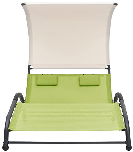 HETFTJN Freibad Liege Balkonmöbel Gartenstuhl Balkon Sessel - Doppel-Sonnenliege mit Sonnendach Textilene Grün für Outdoor Camping Balkon Garten