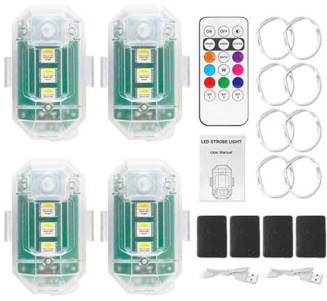Luci LED wireless per auto, luci stroboscopiche a LED per aerei | Luci stroboscopiche LED USB da 4 pezzi con telecomando - Luce stroboscopica a 8 colori, spia per aerei drone, auto
