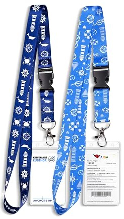 Kreuzfahrt Lanyards [2er-Pack] mit wasserdichter, abnehmbarer Kartenhülle – Klarer Cruise Kartenhalter für Bordkarte/Keycard – passend für AIDA, Mein Schiff, MSC & Costa – Blau & Navy
