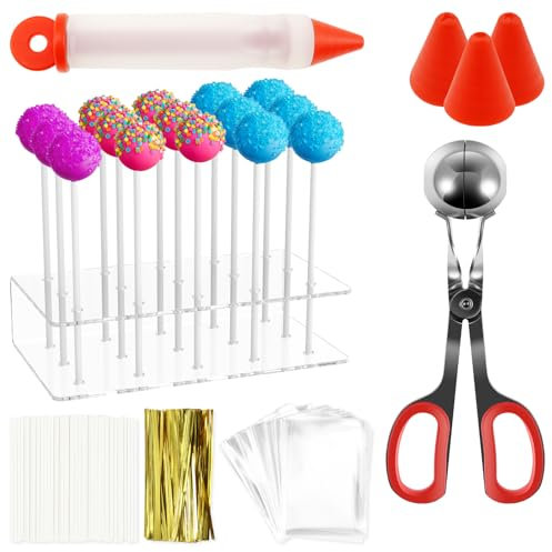 Lot de 303 moules à cake pop, amusants, réutilisables, pour enfants, ensemble complet avec support de sucettes, moule à boules de viande, stylo de décoration, bâtonnets à sucettes, sacs à sucettes
