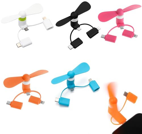 Rakiuty 5 Stücke 3 in 1 Mini-Ventilator für iPhone Type-C und Android Handy
