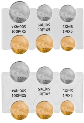 BOXOB 2st Mynthållare för Japanska Yen, Plast JPY Myntautomat med 6 Platser Rektangulär Bilbytesorganisator Samlingsväska för Resor (Transparent, Vit)