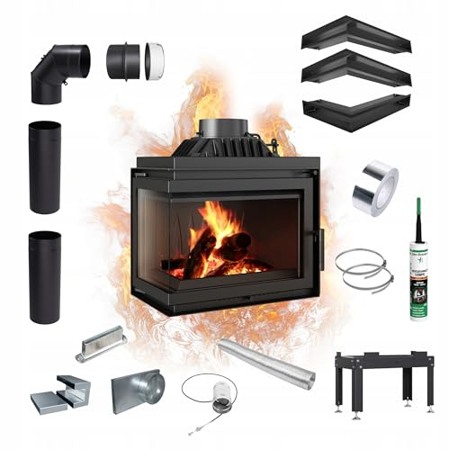 KRATKI Kamineinsatz Holzofen Gusseisen Simple Links 8kW BImSchV 2 Einbausatz EEK A