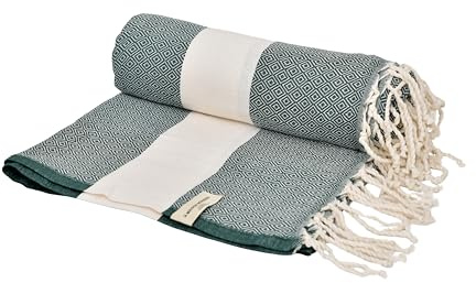 Tadussi® XXL Strandtuch, 200 x 200 cm, Baumwolle, Fouta-Stil, Stranddecke & Picknickdecke, Sandfrei, Schnell Trocknend (Smaragdgrün, 200 x 200 cm)