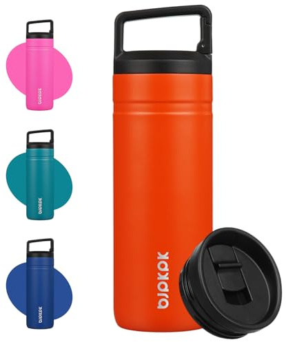 BJPKPK Insulated Water Bottle with 2 Lids,600ml Double Wall Stainless Steel Vacuum Tumbler Travel Coffee Mug,Wide Mouth Thermal Cup,Orange