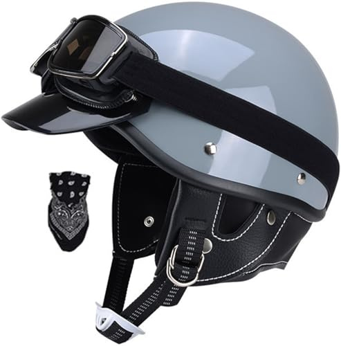 Casco Moto Jet para Hombres Y Mujeres ECE/Dot Homologado Media Cara Casco Motocicleta con Visera Cascos Half-Helmet Scoote Cascos Abiertos De Moto Cuatro Estaciones 3,M
