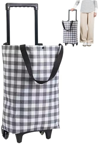 Shopping Bag on Wheels, Waterproof Foldable Shopping Trolley, Portable Reusable Trolley Bags with Telescopic Handle, Checkerboard, Bag on Wheels