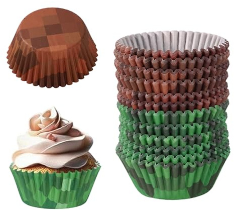 300 Stück Pixel Muffinförmchen Tortendeko, Pixel Gras Thema Cupcake Halter Grün und Braun Geburtstag Party Muffinförmchen Becher Torte Kuchen Deko für Spiel Party Dessert Süßigkeiten