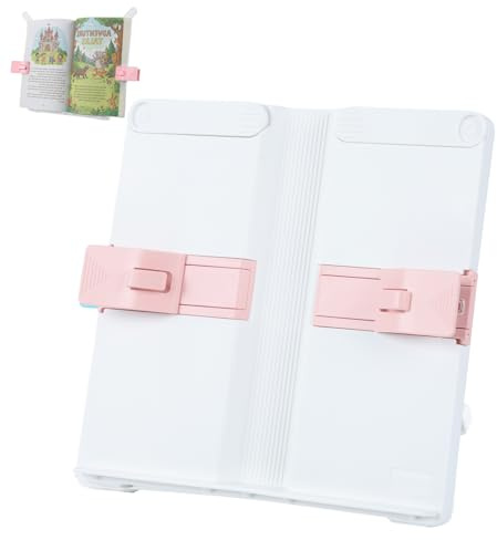 FRETONBA Buchständer zum Lesen, Leseständer Verstellbarer mit Seitenclip | Bücherständer Faltbarer für Kinder und Erwachsene, Buchseitenhalter für Rezept, Zeitschrift, Tablet, Rosa