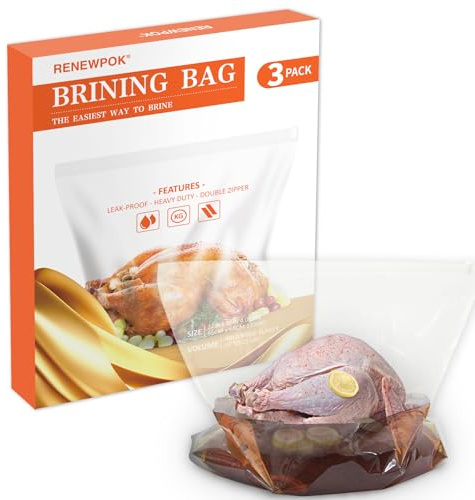 3 Counts Turkey Brining Bag | 26×22 Extra Large | Thickened Brining Bag Holds Up to 35 Pounds | Double Zippers Seal | BPA Free (3 Brine bags)