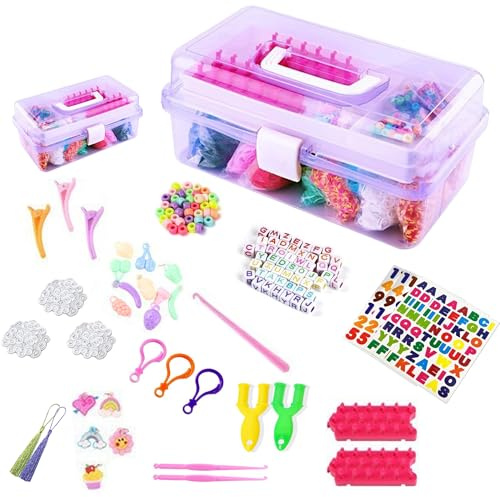 Lifegogo 15000Pcs Rubber Loom Bands Kit: 18 Colors Loom Bands DIY Looms Band Bracelet with Beads Hooks Slingshots Pendants Tassels Stickers and Storage Box for Boys Girls Birthdays Christmas