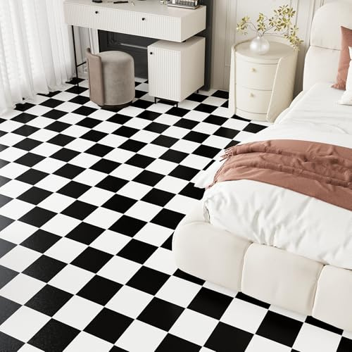 VEELIKE Selbstklebende Tapete Schwarz Weiß Karierte Muster Tapeten Wohnzimmer 40 cm x 300 cm Klebefolie Schwarz Weiß Schachbrett Mustertapete PVC Bodenbelag Badezimmer Küchenrückwand Abwaschbare