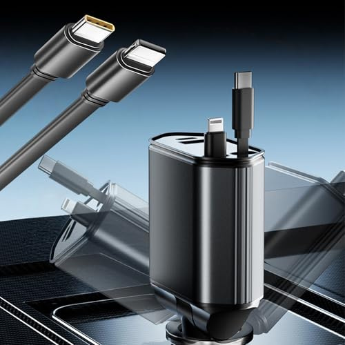 Caricatore Auto USB C, 4-in-1 Retrattile PD 3.0 Accendisigari USB, Ricarica Rapido Caricabatterie, Accessori Auto Campeggio Viaggio,per iPhone/Samsung/Android, Ideale per Auto 12V/24V