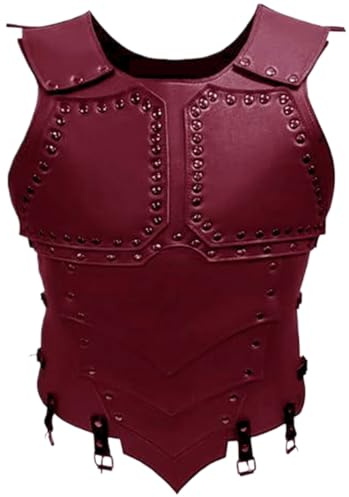 Brustpanzer aus Leder|Mittelalterlicher Brustpanzer aus rotem Kunstleder, verstellbar, Wikinger für Erwachsene und Männer für LARP-Cosplay-Bühnenkostüme
