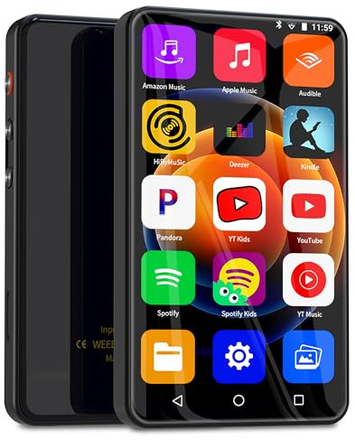 HD 144GB MP3 Player with Bluetooth and WiFi, Ninsiden 4 Full-Color Touch Screen MP4 Music Player with Spotify, YouTube, Pandora, Amazon Music,Libby, Android Mainstream Media MP3 Player for Kids,Black