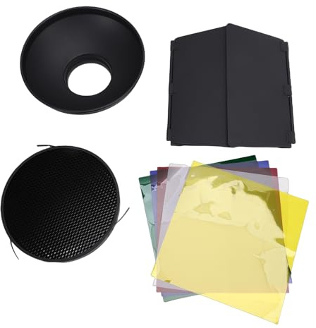 Ejoyous Modificatore di Luce per Porta della Stalla, Lega di Alluminio con 4 Pannelli Oscuranti Regolabili e 5 Filtri Colorati per Illuminazione Fotografica Professionale