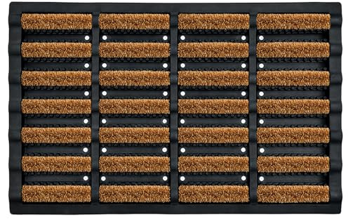 Flatro Tuff Scrape Doormat Outdoor Heavy Duty | 60 x 40cm Non-Slip Coir Door Mats for Entrance Doors with Bottom Water Drainage Holes | Dirt Trapper Rubber Door Mat for Front Doors