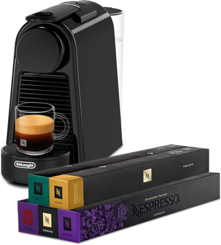 Nespresso Original Essenza Mini Coffee Machine & 50 Pods Black by De'Longhi | Compact machine for Italian inspired espresso designed for Original coffee pods Includes 50 pods and 7 & discovery box EN85.B