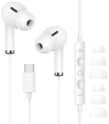 Auriculares con Cable para iPhone 17 16 15 Pro Max, Auriculares USB C con Micrófono y Control Remoto, Cancelación Ruido Auriculares con Cable Tipo C para Galaxy S24 S23 S22 S21 Ultra, Pixel 8 9