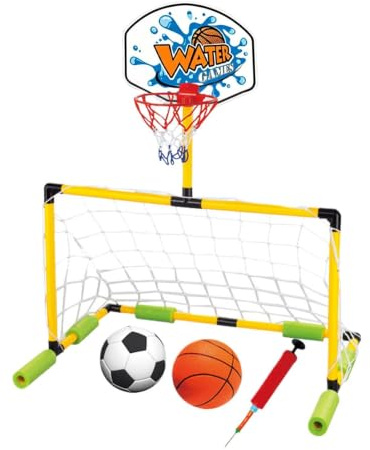 Genérico Piscina de Baloncesto, aro de fútbol 2 en 1, portería Flotante de | Piscina baloncesto aro de fútbol para niños adultos baloncesto flotante al aire libre playa Camping lago verano