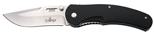 THIRD 10477N, Mango G10 Nero, 420 Lama in Acciaio Inox 10,5 cm, Finitura Pietra Chiara White Stone Washed. con Copertura in Nylon, attrezzo da Campeggio per la Pesca, Caccia, attività Sportive
