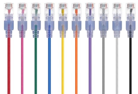 Monoprice Cat6A 5ft 10-Color Patch Cable UTP 30AWG 10G Pure Bare Copper Snagless RJ45 SlimRun Series Ethernet Cable- Pack of 10