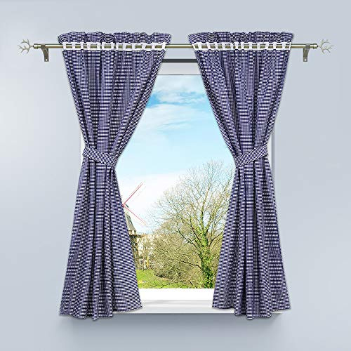 HongYa Set mit 2 Vorhängen, Blickdicht, perforiert, mit 2 Raffhaltern, kariert, Fensterdekoration für Schlafzimmer, Innenbereich, Blau, H/L 120/80 cm