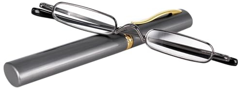 KoKoBin Mini Schmal Lesebrille Federscharnier Metall Lesehilfe Unisex-Sehhilfe mit Etui(Gewehr,+2.5)