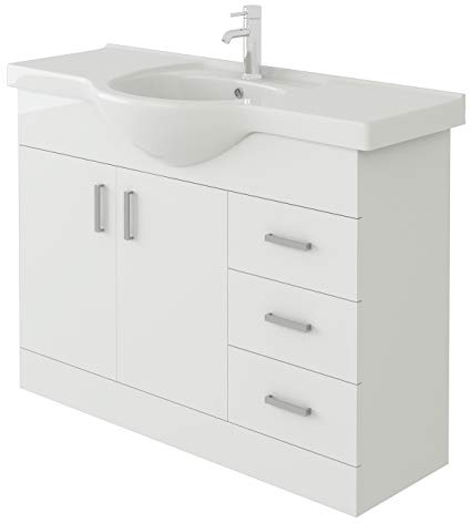VeeBath VUW1050 Linx Bathroom Vanity Basin Sink Cabinet Unit High Gloss White Soft Close Door Hinges Storage Furniture - 1050mm