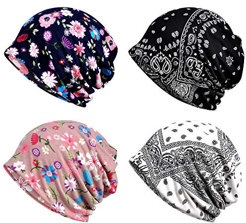 XYIYI Damen Mütze Chemo Hut Slouchy Kopfbedeckungen Kopf Wraps Krebshüte (4Stück Mehrfarbig)