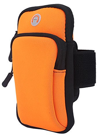 Armtasche, wasserdichte Neopren Arm Handgelenk Tasche Armband Handytasche für Handy Bis zu 6,0 Sporttasche zum Laufen, Joggen, Trainieren(Orange)