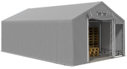 Das Company Lagerhalle 8x8x2m grau extra dauerhaft feuersicher wasserdicht ganzjährig Industriezelt haltbar Stahlseile 600g/m² PVC Polar Plus SFR - Pavillon, Winterzelt, Zeltgarage - Lagerzelt