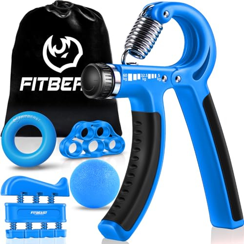 FitBeast Handgrepp stärkare underarmsgrepp träningssats – 5-pack, justerbar handgripare, fingertränare, fingersträckare, träningsring och stressavlastning greppboll för idrottare och musiker