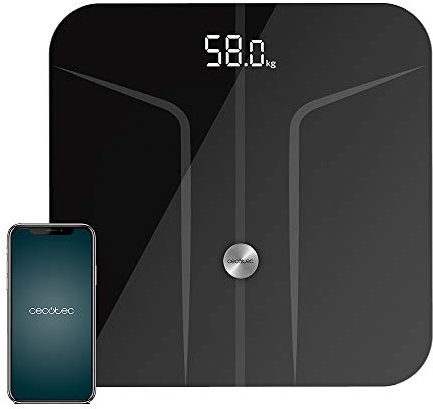 Cecotec Báscula de baño Surface Precision 9750 Smart Healthy. Función Bioimpedancia, Conectividad Bluetooth, 10 Parámetros, Superficie de vidrio templado