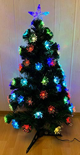 60cm Mini Weihnachtsbaum mit LED Beleuchtung - Künstlicher Kleiner Tannenbaum mit 3-Bein Ständer X Mas Weihnachten - Stern als Baumspitze für Zuhause, Schule, Arbeit und Büro (Grün, Blumen)