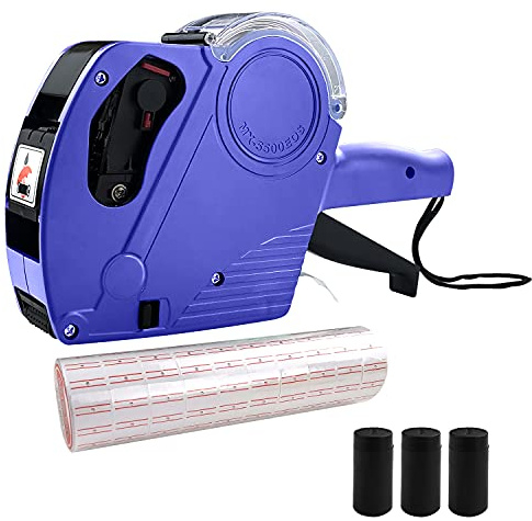 MX-5500 8 Digits Price Tag Gun with 5000 White Sticker Labels and 5 Extra Inker, Price Gun with Labels Kit, Label Maker Pricing Gun Kit, Numerical Tag Gun for Office, Grocery Store Marking (Blue)