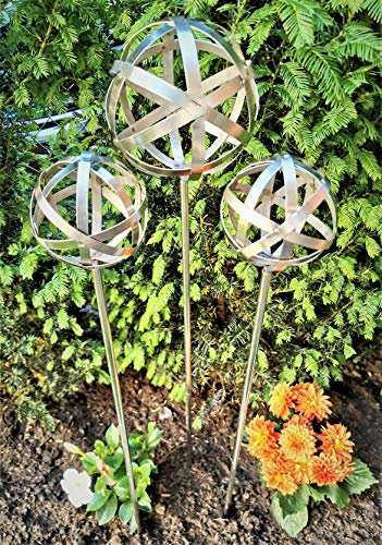 Jürgen Bocker Gartenambiente 3er Set Rosenkugel Geflecht 15/10/10 cm Edelstahl mit Stab 80 cm Geflechtkugel