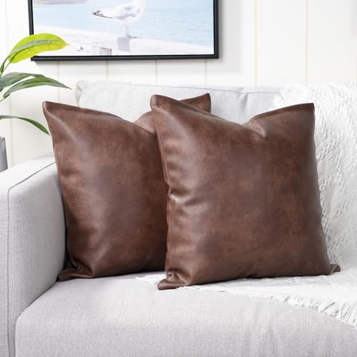 Yaertun Juego 2 Funda Cojines de Sofá Almohada Decorativas de Piel sintética Modernas Fundas de cojín para Exteriores para Habitacion Dormitorio Oficina Silla Cama Salón Terraza 35x35cm marrón Oscuro