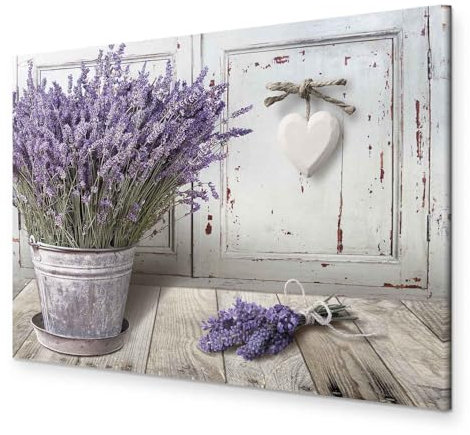 murando - Akustikbild Lavendel Bilder Akustikschaum Hochleistungsschallabsorber Schallschutz Leinwand 1 tlg Wandbild Raumakustik Schalldämmung Blumen Holzoptik Vintage b-C-0647-b-a