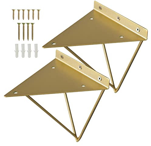 Pxzybd Schwebende Regalträger,2 Stück Regalhalterungen Für Wände,Vintage Metall Regalwinkel,Dekorative Regal Unterstützung,Regalkonsolen Gold,Tablarträger Für Küche,Bad,Wohnzimmer,Gold-10cm(3.9in)