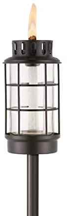 TIKI Outdoor Glass Lantern Torch – Weather-Resistant Decorative Torch for Patio, Garden & Backyard with 4-Piece Adjustable Height Pole, Fiberglass Wick & Snuffer, Black