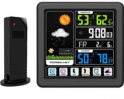 Reloj despertador de proyección con sensor exterior,proyector,reloj regulable,alarmas duales,pantalla LCD,fecha,hora,temperatura,humedad,con pronóstico del tiempo USB para el jardín del hogar (color:n