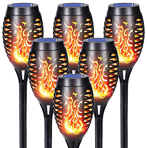 Qedertek Lampade Solari da Giardino - 6 Pezzi 12 LED Solare Torcia Luce con Effetto Fiamma, Luci Solare Esterno impermeabile IP65 Decorazione per Giardino, Cortile, Vialetto, Prato, Patio, Corridoio