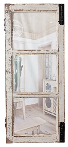 Sintosin Espejo de ventana con marco de madera estilo granja de 35,6 x 83,8 cm, colgante vertical, espejos de ventana rústicos blancos envejecidos para decoración de pared, espejo de panel de ventana