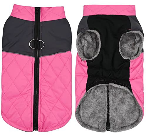 Fleecejacke Winterjacken für Hunde wasserdichter Haustiermantel Winterwarmer Hundemantel für kleine mittelgroße Hunde Regenmantel Für Hunde Mit Geschirr (Pink, M)